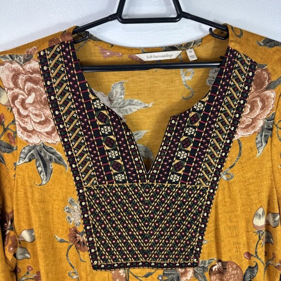 Soft Surroundings Women's Plus 1X Tunic Top Embroidered Mustard 3/4 Sleeve EUC - Picture 7 of 13